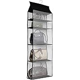 Dearjana Improved Closet Handbag Purse Holder with 5 Large Heavy-Duty Mesh Shelves, Space Saving Hanging Handbag Storage Tote Bag Organizer Holder for Wardrobe Closet(Black)
