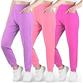 BIG ELEPHANT 3 Pack Girls Joggers with Pockets, High Waisted Kids Athletic Pants for Yoga Running