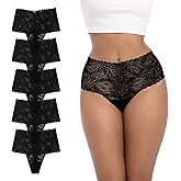 PSEFNAGX High Waisted Leaf Thick Waistband Lace Cotton Breathable Thongs Plus Size Pack 5 Size Small to 4X-Large