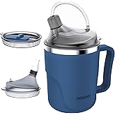 HOSUKU Spill-Proof Cup for Elderly, 13.5oz Stainless Steel Sippy Cup with Straw, Ideal for Seniors and Adults, Great for Water, Milk, and Soup (Blue), Health & Household Supplies