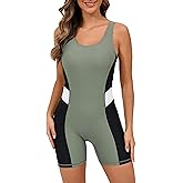 Halcurt Women's Athletic One Piece Boyleg Swimsuit Racerback Bathing Suit with Boyshorts Full Coverage Swimwear