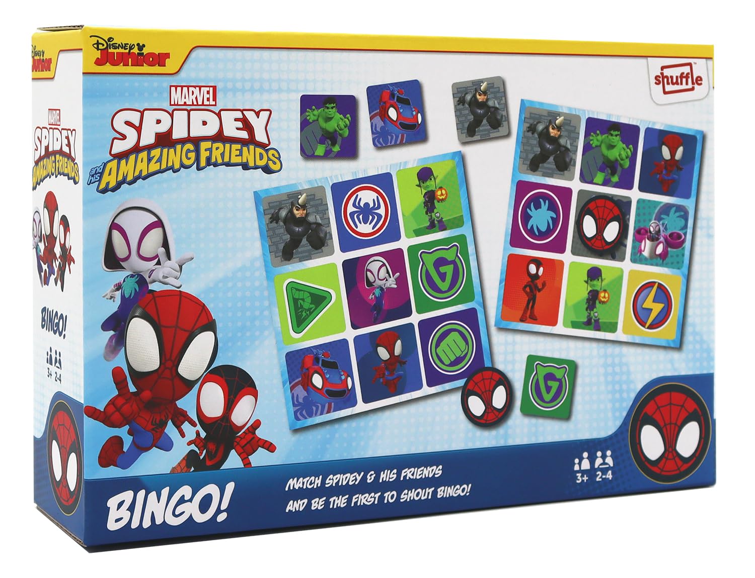 Spidey and his Amazing Friends Bingo, Match Spidey, Friends and Villains in this Fun Game for Marvel Fans, Great Gift, 2-4 Players, Ages 3+ Years