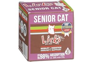 LICKS PILL FREE Licks Pill-Free Senior Cat - Joint Support & Digestion Supplement for Senior Cats - Immunity Vitamins & Heart Health Supplements for Older Cats - Gel Packets - 30 Use