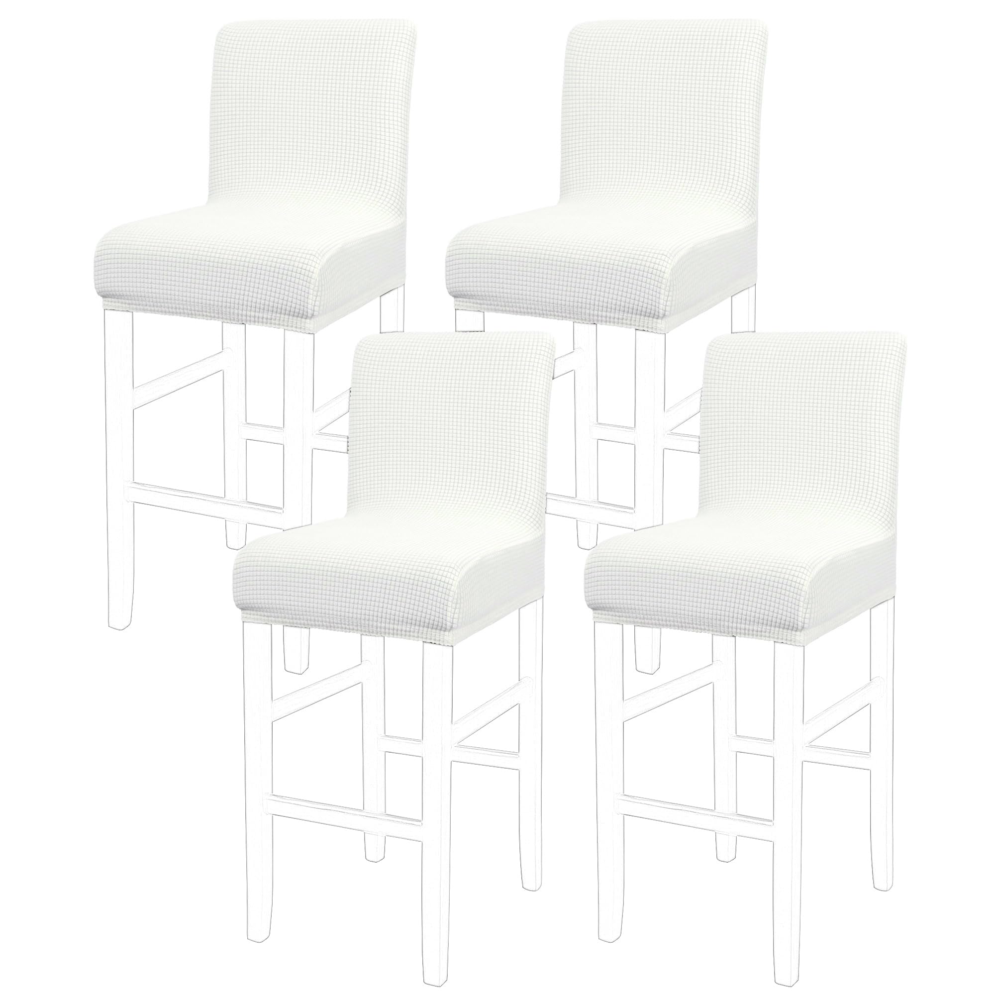 PiccoCasa Dining Chair Covers Set of 4, Stretch & Removable Bar Stool Covers for Pub Counter - Height Side Chair Covers with Square Lattice, Washable Chair Slipcovers Snow White