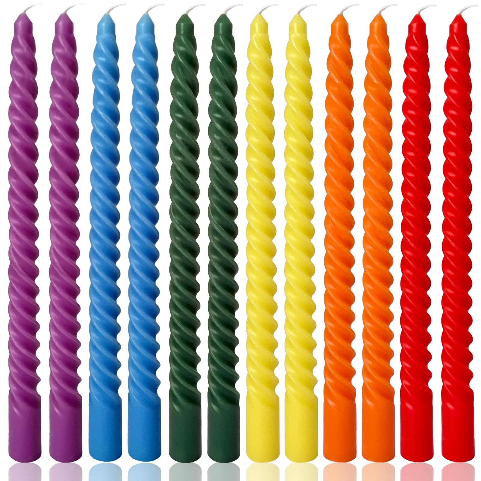 Photo 1 of 10 Inch Rainbow Spiral Taper Candles for Home Decoration, 12 Pack 6-Color Candlesticks for Dinner Party Wedding Holiday