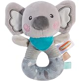 Baby Rattle Toys 0-6 Months - Gray Plush Koala Circle Sensory Rattle with High Contrast Visual Patterns &amp; Textured Ring for Newborn Infant Development - Shower Gift Set