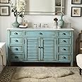 Chans Furniture 60” Cottage Look Single Sink Abbeville Bathroom Sink Vanity Model CF-66323BU-60 Distress Blue