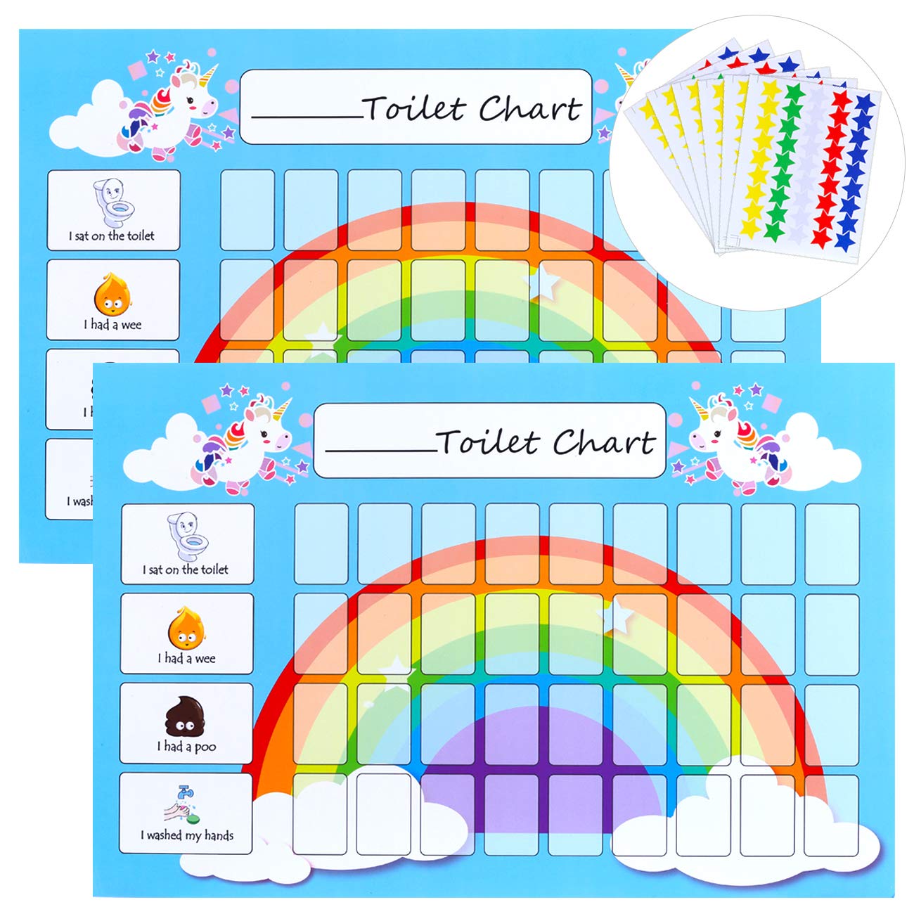 GWHOLE Potty Training Reward Chart Pack of 2 - Toilet Training Chart with 270 Star Stickers for Toddlers Girls Boys, Wipe Clean