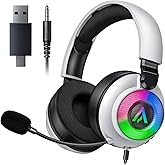 Wireless Gaming Headset for Ps5 Ps4 - 2.4GHz, Bluetooth, Wired, 7.1 Surround Sound, Noise Cancelling Mic, RGB Lights, 40H+ Battery, Lossless Audio, Comfy Over Ear Headphones for PC, Switch, Xbox, Mac