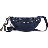 Vilenca Holland Genuine Italian Leather Boho Studded Waist Bag – Stylish & Durable Unisex Travel Fanny Pack for Essentials (Navy)