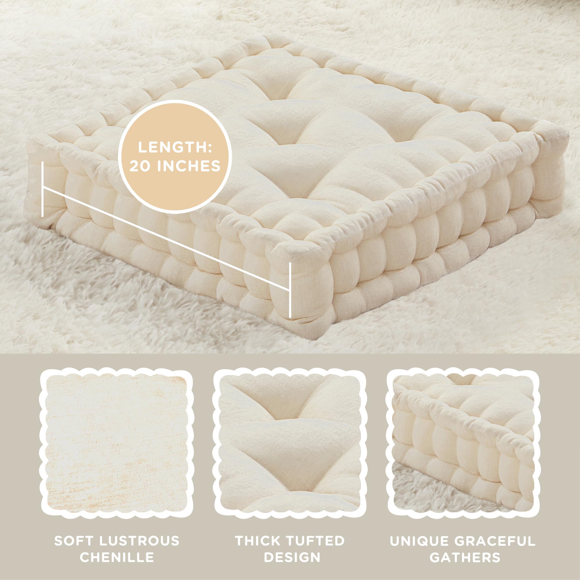 Codi INNA Meditation Floor Pillow, Large Pillows Seating for Adults, Tufted Thick Cushion for Yoga Living Room Sitting, Inna Ivory White 2 Pack - Image 2