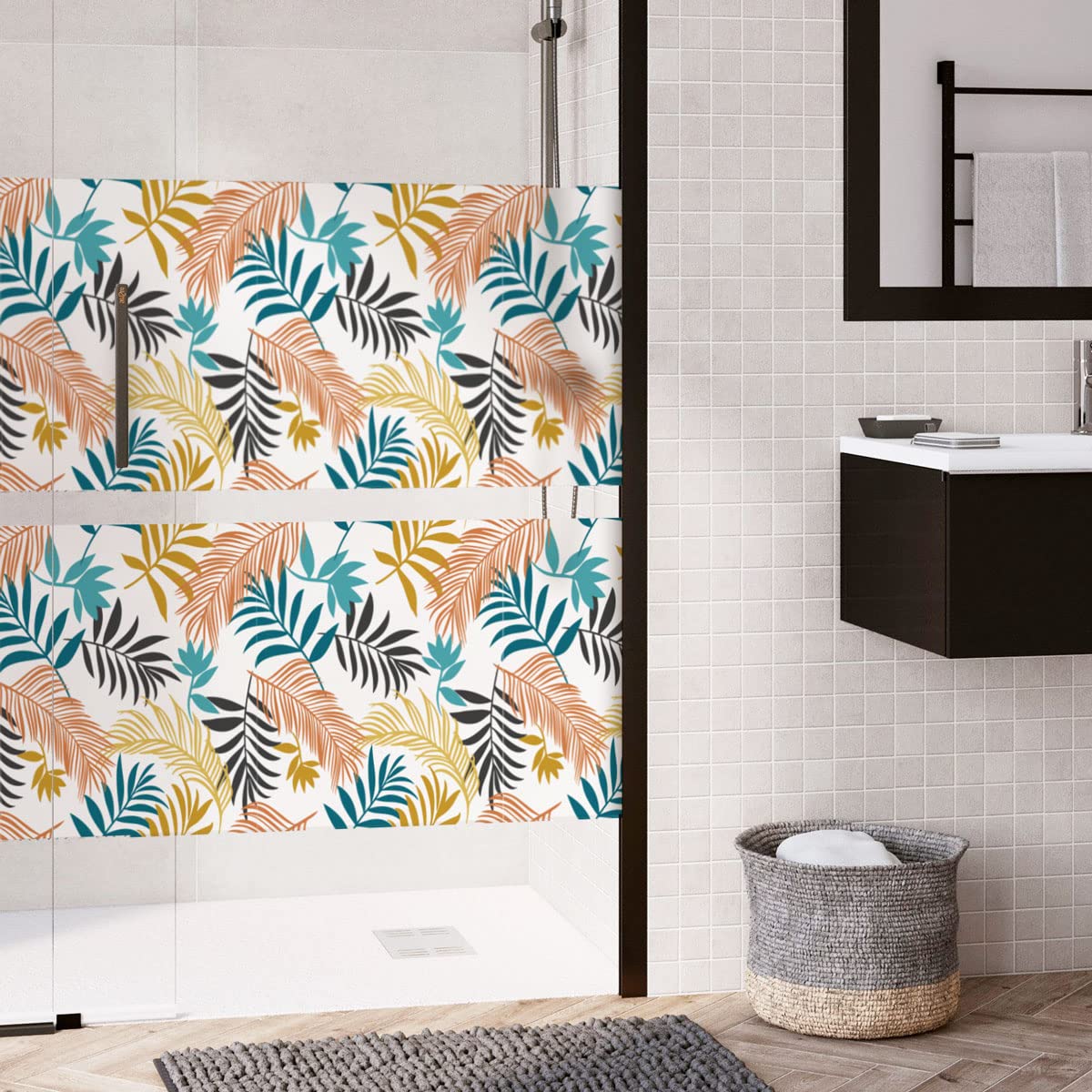 Opaque Window Film - Coloured Palm Leaves - Stickers for Window & Shower Door - 40 x 100 cm