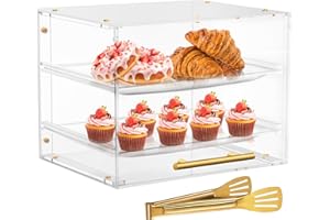 WHIFUTENS Acrylic Pastry Display Case Countertop 2 Tier Bakery Display Case with Magnetic Door for Cookie Display, Dessert Display, Cake Display, Clear Bread Box for Home and Commercial Kitchen
