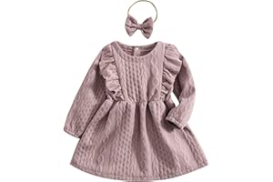 DOUHOOW Baby Girl Knit Dress Long Sleeves Sweater Dress Toddler Fall Winter Outfits with Bowtie