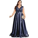 Plus Size Satin Mother of The Bride Formal Gown for Wedding Sleeveless V-Neck Evening Dress