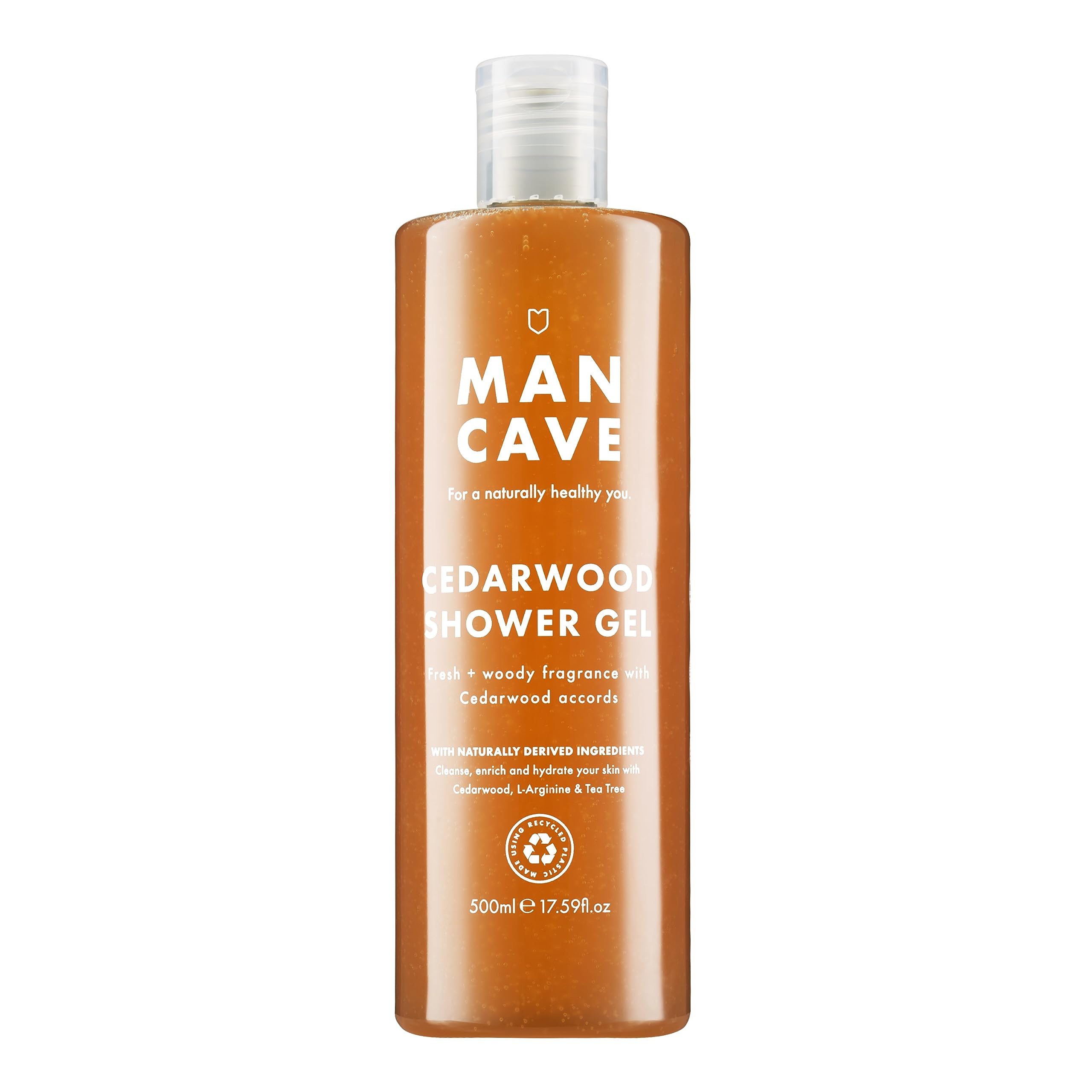 ManCave Cedarwood Mens Shower Gel, 500 ml, Body Wash, Natural Ingredients, Vegan, Eco-Conscious and Cruelty-Free, Fresh Woody Shower Gel for Men with Eucalyptus, Pine Needle, Body Wash for Men