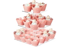 Boxalls Cupcake Stand, 3 Tier Square Acrylic Clear Cake Stand for Dessert Pastry Wedding Birthday Theme Party Baby Shower