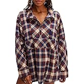 Yinawsky Women's Long Sleeve Lapel Half Zip Up Sweatshirt Plaid Loose Fit Casual Pullover Top with Pocket