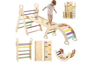 LVHERO 7 in 1 Pikler Triangle Set, Foldable Toddler Baby Climbing Toys, Wooden Montessori Climbing Set, Baby Climber Indoor Playground Jungle Gym for Toddlers Montessori Toys