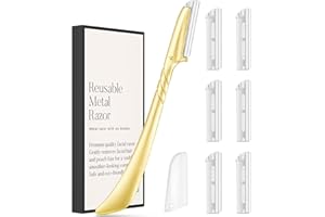 ennva Eyebrow Razor for Women - Eyebrow Trimmer Dermaplaning Tool- Ergonomic Eyebrow Shaper and Facial Razor for Peach Fuzz-Exfoliating Face Razor for Eyebrows-Eye Brow Shaver Razors w/ 7 Blades- Gold