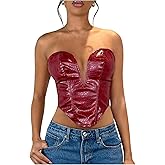 Floerns Women's Y2k Lace Up Leather Tube Tops Asymmetrical Hem Rave Outfit Night Out Tops