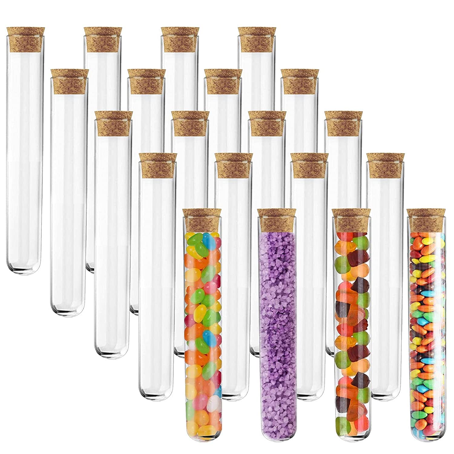 Pack of 20 Test Tubes Plastic Transparent Test Tubes with Corks (150 x 16 mm) 20 ml