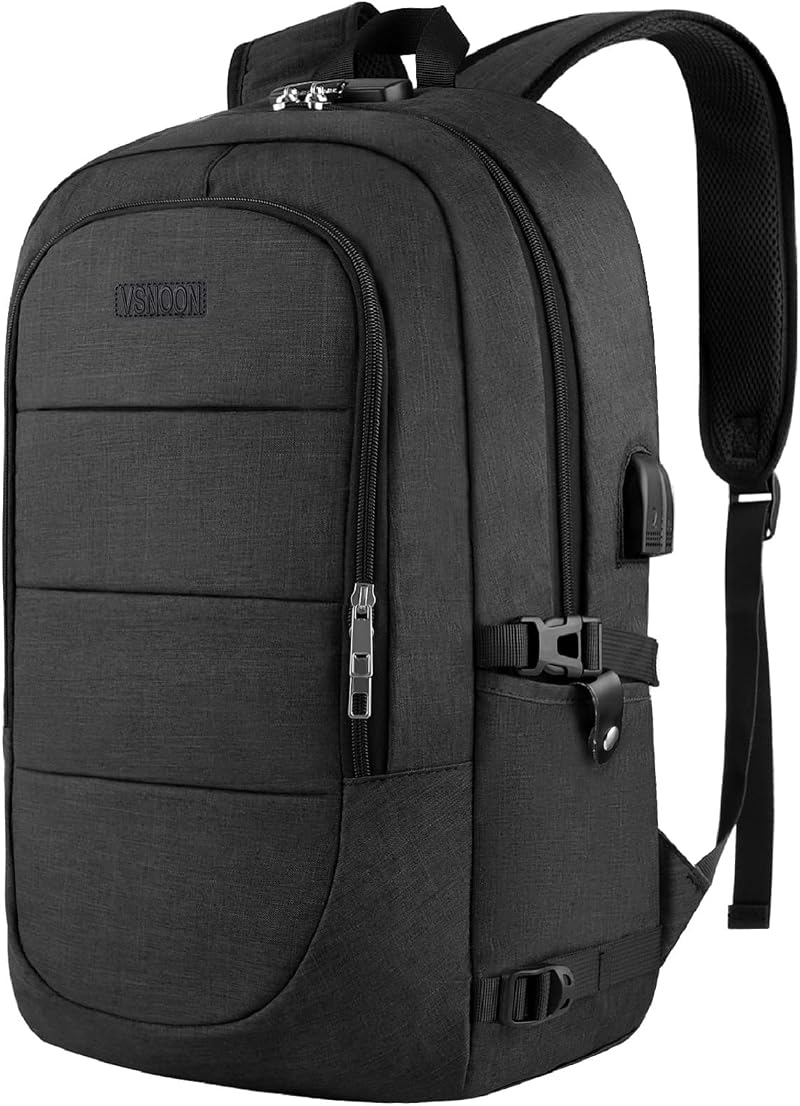 VSNOON Anti-Theft Laptop Backpack 18.4 Inch USB Port Water Resistant Black