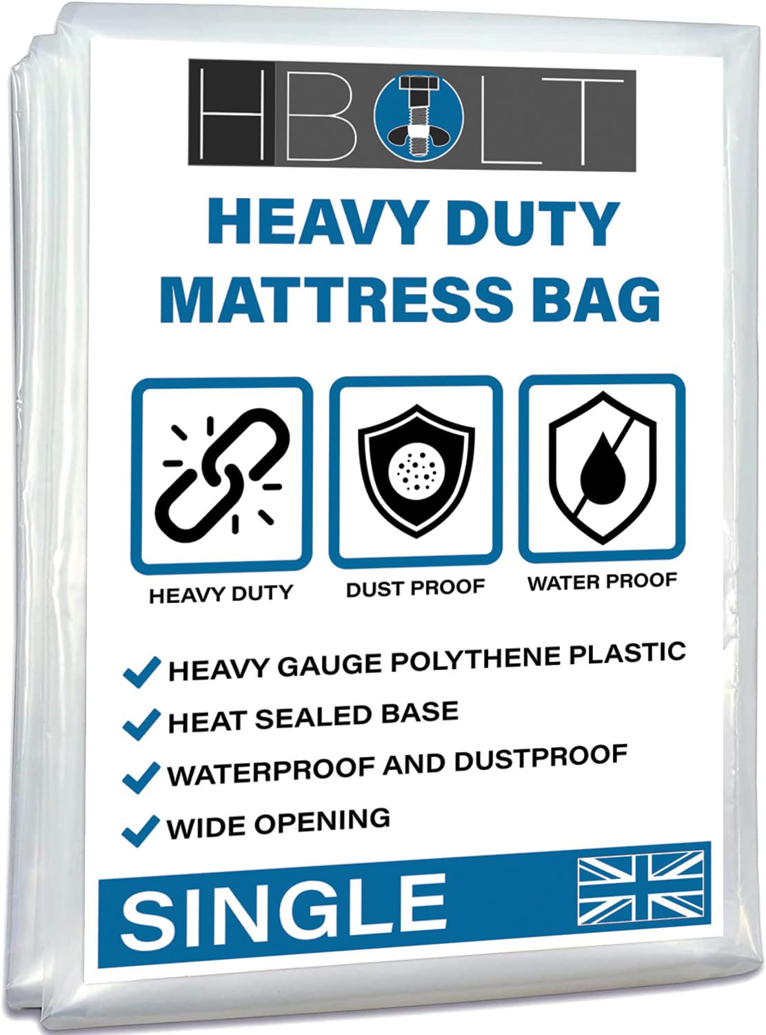 H-BOLT Heavy Duty Reusable and Protective Mattress Storage Bag - Ideal For Storing and Moving (Single, 350G Polyethylene) — image 1