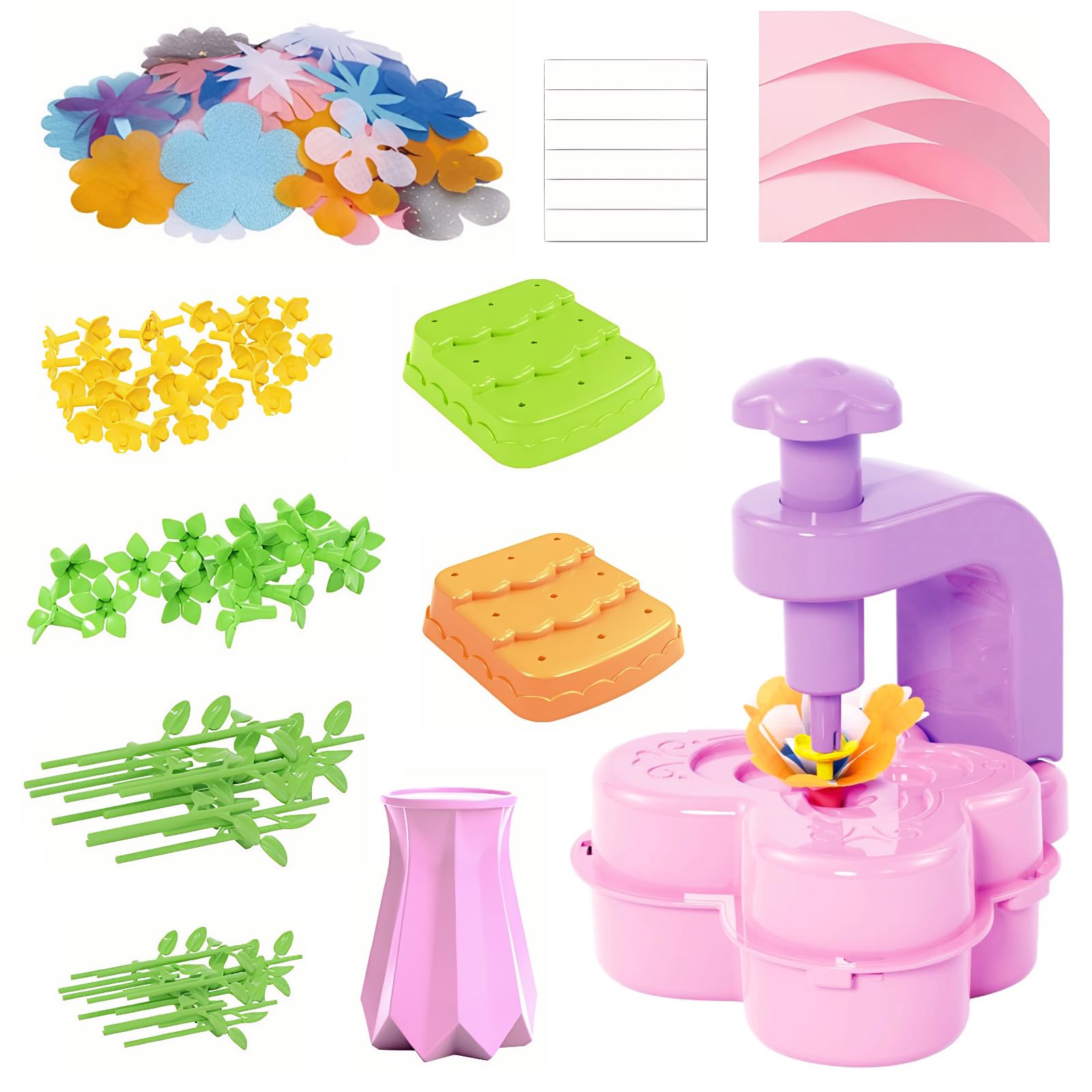 UICCVOKK DIY Flower Bouquet Kit for Girls, DIY Fabric Flower Bouquets Toys for Girls, Arts and Crafts for Kids Ages 4-8, Fabric Flowers Making Kit for Kids, STEM Toys Birthday Gifts for 5+ Year Old