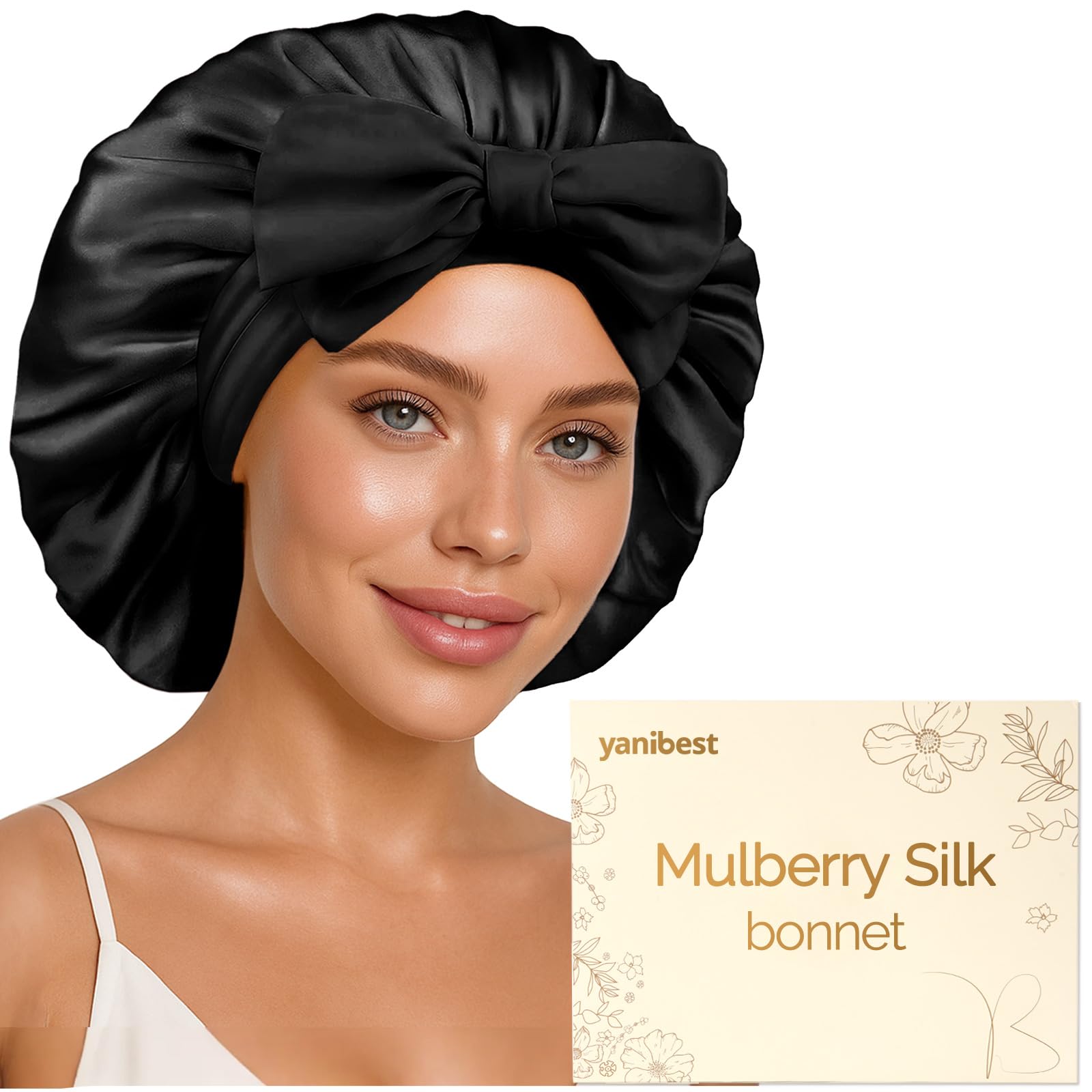 Photo 1 of Yanibest 22 Momme 100% Mulberry Silk Bonnet for Sleeping Women Double Layer Sleep Bonnet with Tie for Long Curly Hair,Silk Sleep Cap