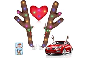 Hydencamm Christmas Reindeer Antlers for Cars With LED Lights, Window Sticker, Jingle Bells, Rudolph Nose - Car Decoration Kit
