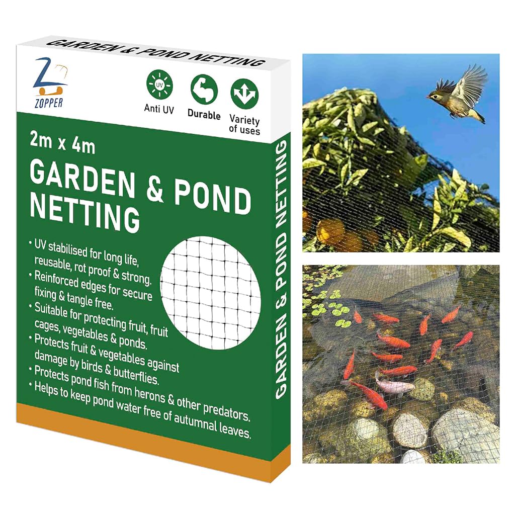 ZOPPER Garden & Pond Netting 2m x 4m - UV Stabilized, Reusable & Rot-Proof - Reinforced Edges for Secure Protection Against Birds, Butterflies, & Leaves