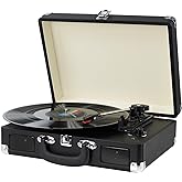 Vinyl Record Player, 3 Speeds Belt Driven Suitcase Portable Turntable for Vinyl Records with Built-in Speakers/RCA Output/Aux in/Headphone Jack/ 45 Adapter Black