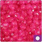 BeadTin Hot Pink Transparent 8mm Faceted Round Plastic Craft Beads (450pcs)