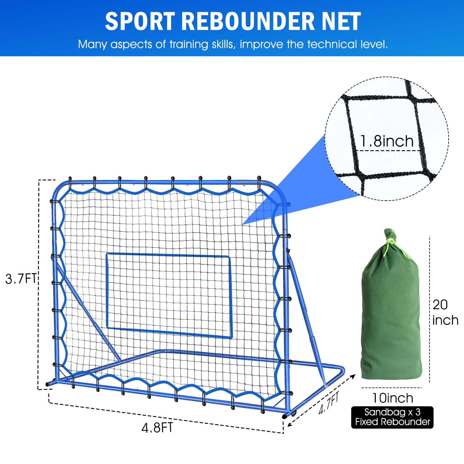 4.8x3.7FT Soccer Rebounder Net, Quick-Switch Angle Soccer Training for Control, Passing Practice, Easy Setup Rebounder Gifts & Equipment for Kids,Teens & Adults