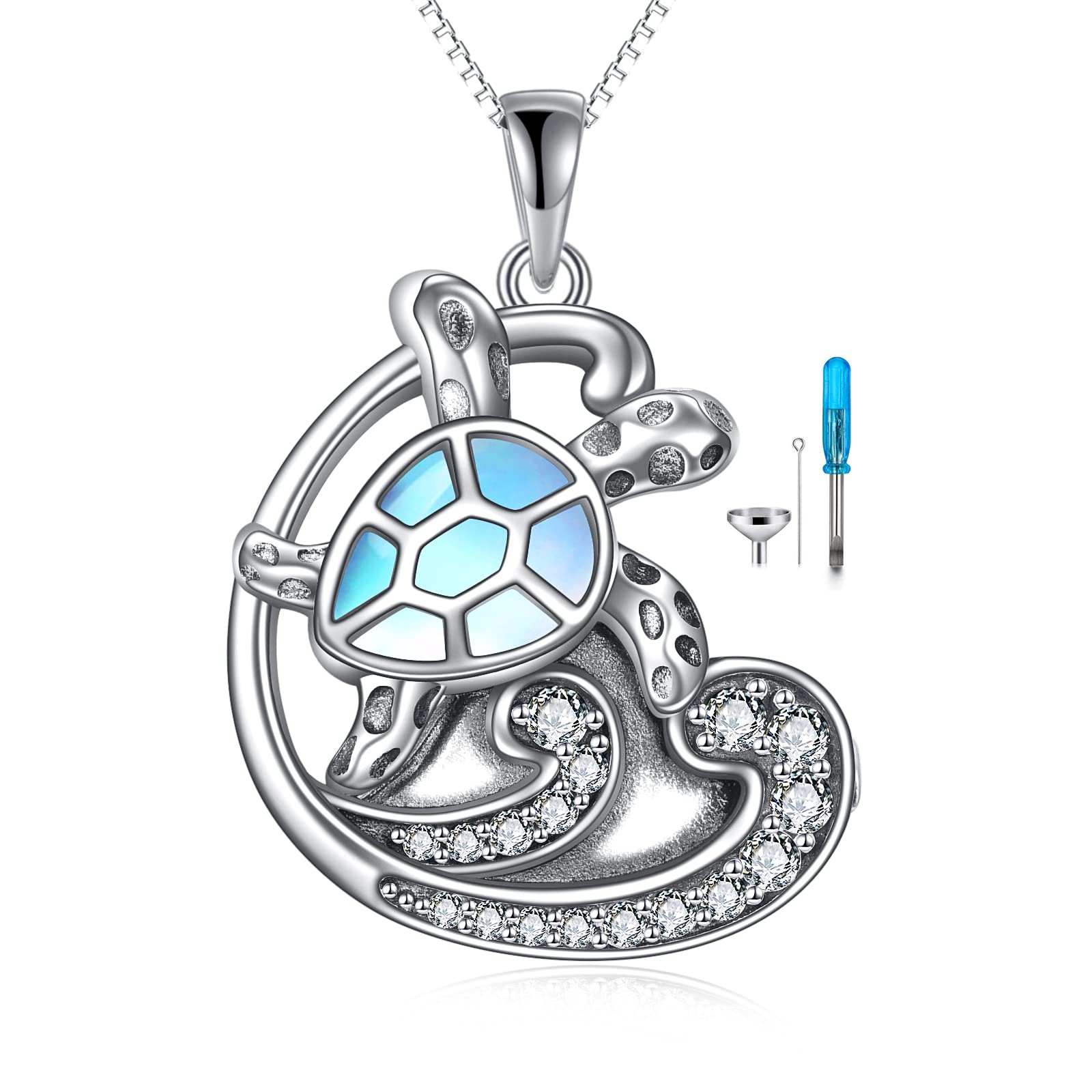 POPLYKE Moonstone Sea Turtle Urn Necklaces for Ashes Sterling Silver Ocean Cremation Urn Necklaces Memorial Keepsake Holder Jewelry