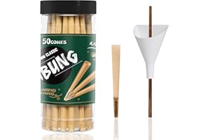 UBUNG 50 Pcs Brown Rolling Paper Cones, King Size Pre Rolled Cone with Tips, Including 1 Funnel Cone Loader and 1 Push Rod