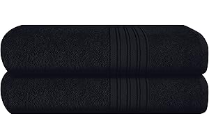 BOUTIQUO 100% Cotton 2 Pack Bath Towel Set 28x55 inches, Eco-Friendly Large Bath Towels,Compact Quickdry Lightweight Soft & Highly Absorbent Bath Towel, Ideal for Everyday Gym Travel Camp Pool - Black