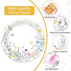 OBUSATT 100 Pcs Wildflower Paper Plates and Napkins