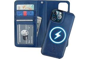 Bocasal for iPhone 12/12 Pro Wallet Case Compatible with MagSafe Wireless Charging, RFID Blocking Magnetic Leather Case with Card Slots Holder Kickstand Detachable Wrist Strap 6.1 Inch (Blue)