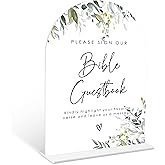 Greenery Bible Guest Book Sign, 6 x 8 Inch White Arch Acrylic Wedding Sign with Holder, Wedding Sign for Ceremony and Reception, Wedding Decoration, Wedding Supplies - LY28