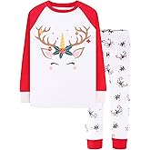 DAUGHTER QUEEN Girls Christmas Pajamas Set 100% Cotton Long Sleeve Pjs Unicorn Pajamas for Girls Pj Kids Xmas Sleepwear Reindeer Sleeping Clothes Deer Jammies Size 10 9 Age 8-10 Years Old