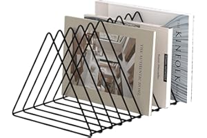 Urban Deco Triangle Desk Organizer - Metal Wire Magazine Holder, 10 Sections, Decorative File Folder Organizer, Vinyl Record Storage, Office File Holder - Black