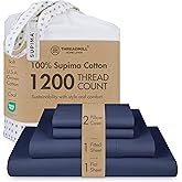 Threadmill American Supima King Size Cotton Sheets, 1200 Thread Count, 4 Piece Luxury Bed Sheets for King Mattress, 5 Star Hotel Quality Sheets with Elasticized Extra Deep Pocket, Folkstone Blue