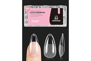 BEETLES GEL POLISH Beetles Medium Almond Nail Tips 576pcs 12 Sizes, Pre-Etched Soft Gel Nail Tips Half Matte Full Cover Press on False Nail Tips Clear Acrylic Nails Glue on Nails DIY Nail Extension Gift for Women
