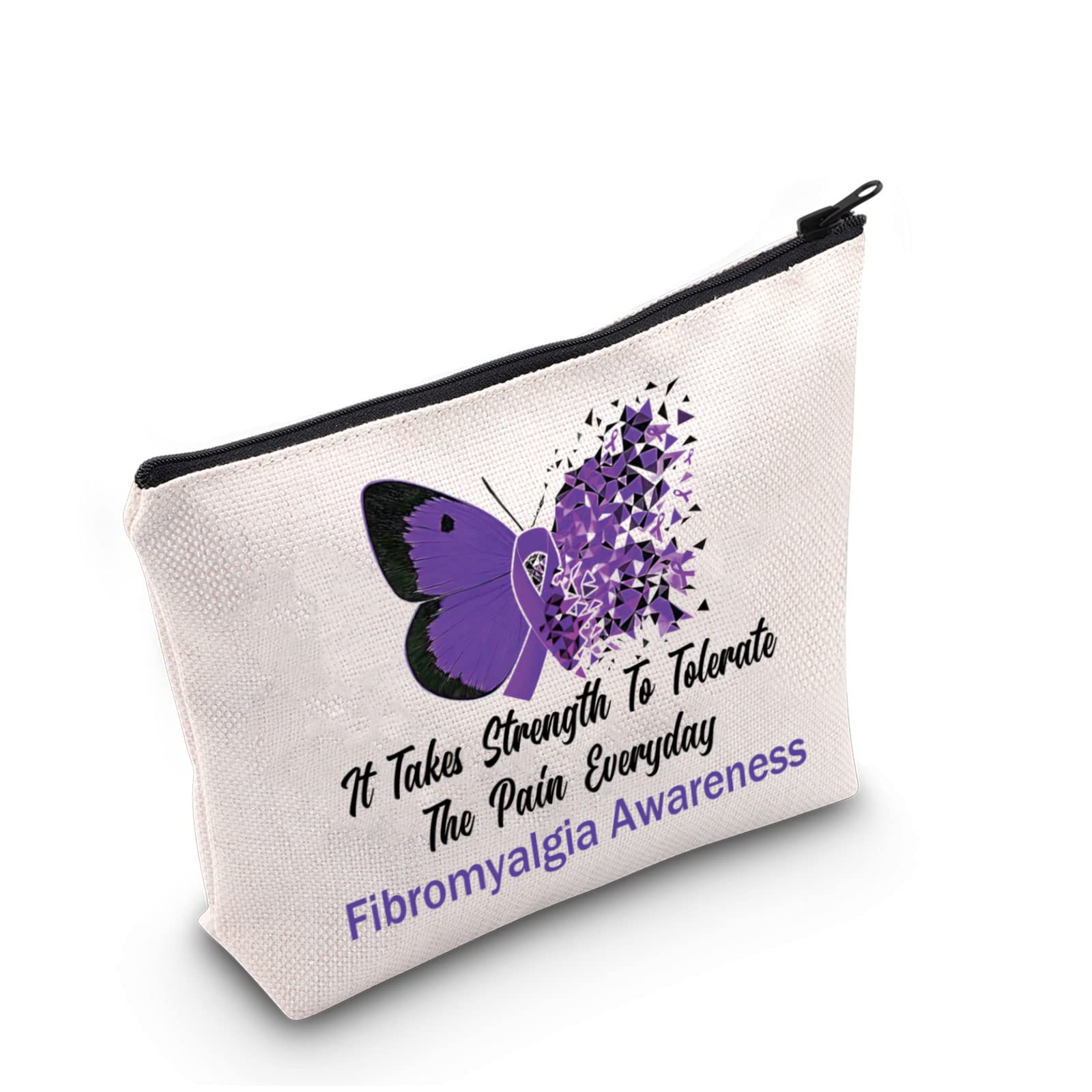 Generic Fibromyalgia Awareness Makeup Bag - Travel & Storage - Purple 'It Takes Strength' Design