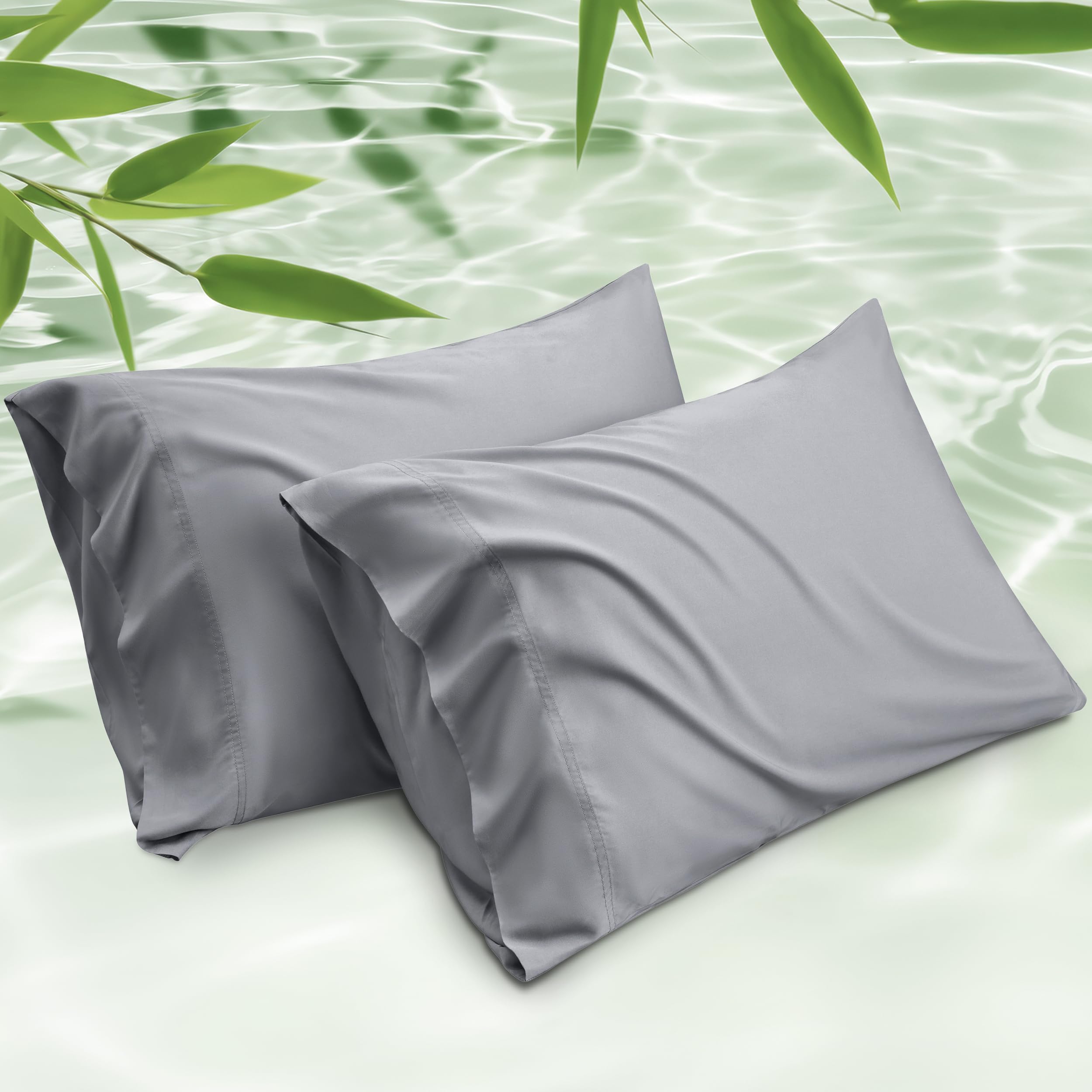 Photo 1 of Bedsure Cooling Pillow Cases Standard Size, Rayon Derived from Bamboo Standard Pillowcases Set of 2, Breathable & Silky Soft Bedding Pillow Covers with Envelope Closure, Silver Grey, 20x26 Inches