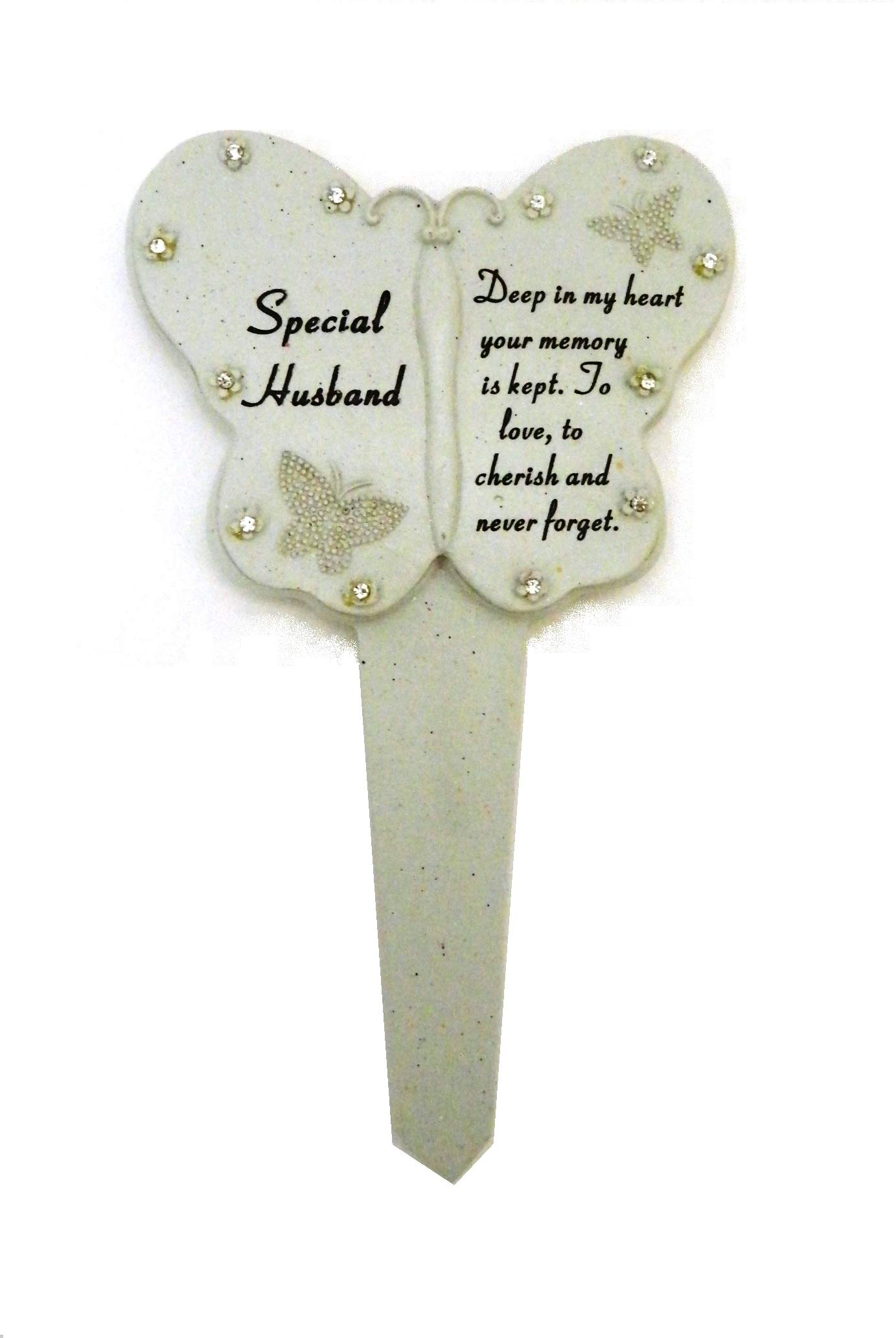 David Fischhoff Husband Diamante Memorial Butterfly Stake Garden Stone Plaque Grave Ornament pushes in ground