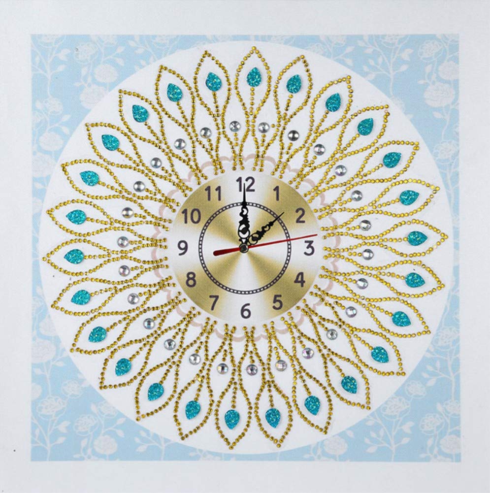 ABEUTY Diamond Painting Special Shaped Drills Kits, Blue Flowers Pattern Clock Mandela 5D DIY Diamond Art 35x35cm Mosaic Kit (Clock)