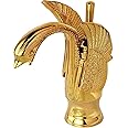YCCUZA Bathroom Sink Faucet Golden Swan Single Handle Waterfall Basin Mixer Tap Bathroom Vanity Faucet Basin Tap Deck Mount Lavatory